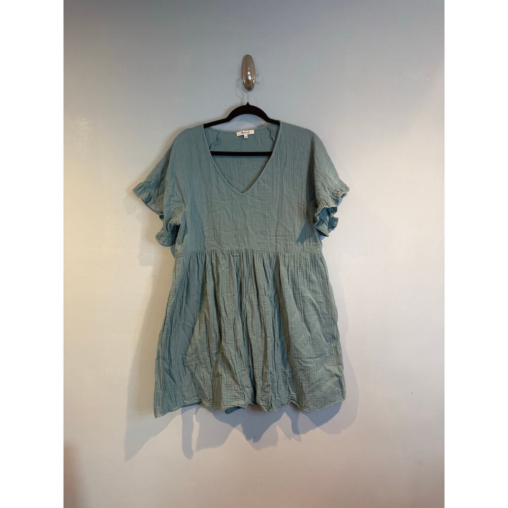 Madewell Cotton Ruffle-Sleeve Babydoll Dress – Seafoam Green – Size M